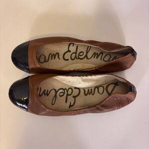 Sam Edelman Brown Leather with Black Cap Toe Flats Size 10